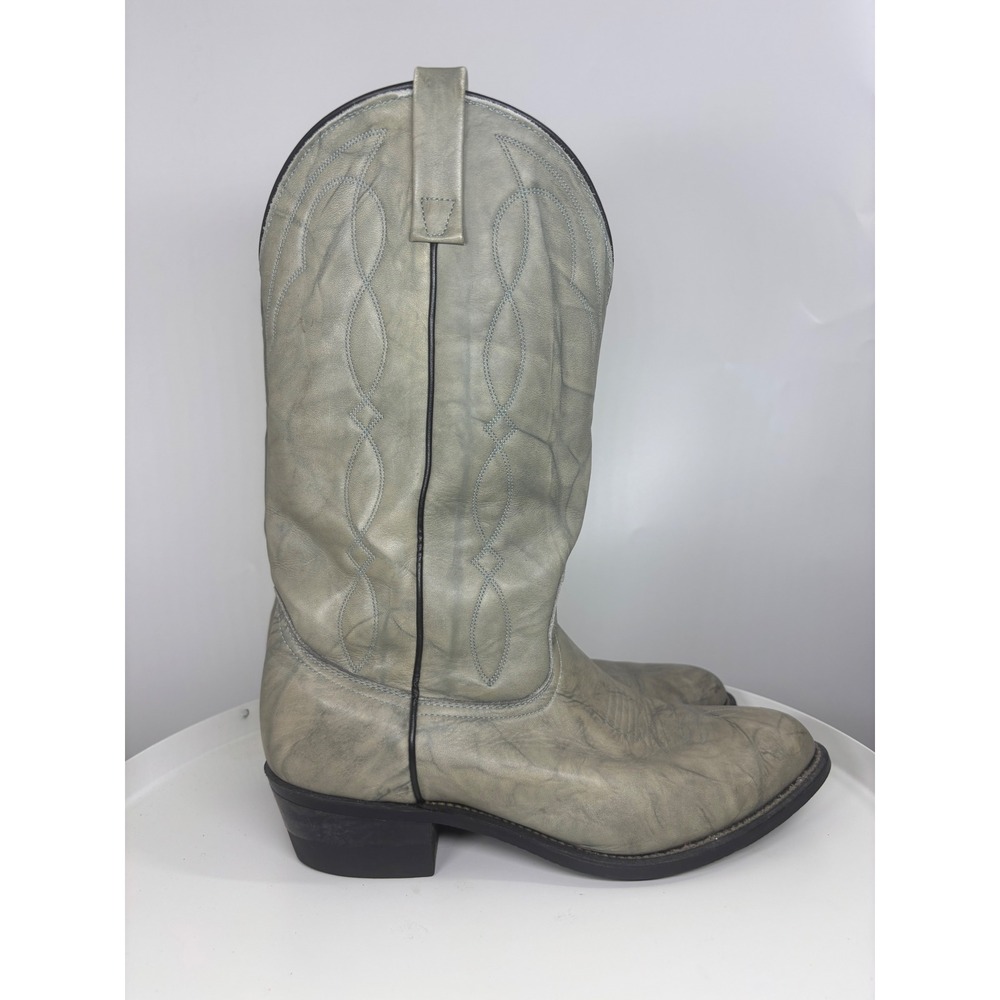Vintage Distressed Sage Blue Leather Western Cowboy Boots Pointed Toe Pull On